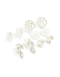 Silver Diamante & Pearl Clip On Earrings 4-Pack - link has visual effect only