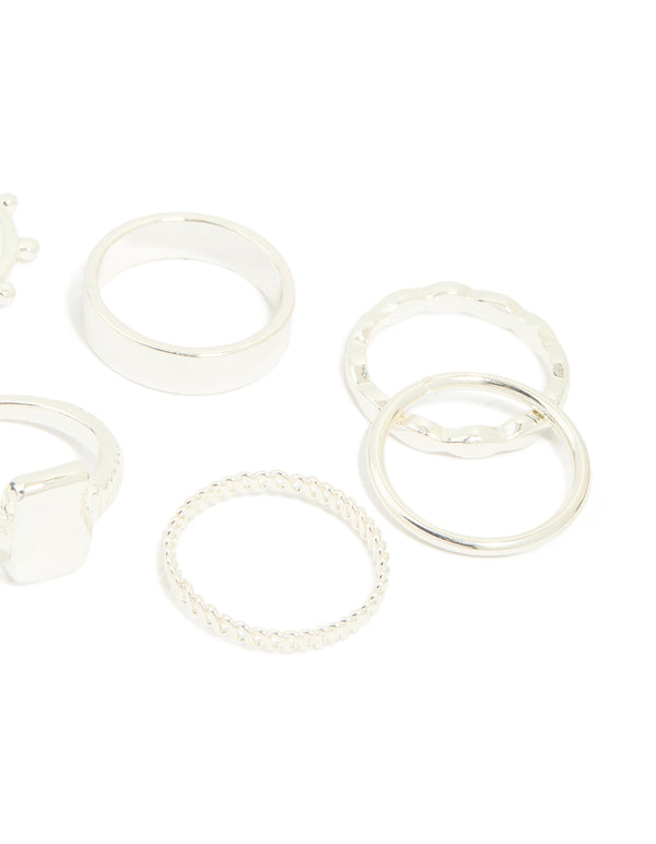 Silver Textured Signet Rings 10-Pack