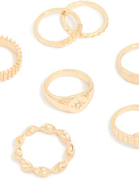 Gold Signet Ribbed & Twisted Rings 10-Pack - link has visual effect only