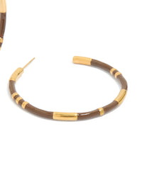 Waterproof Gold Plated Stainless Steel Brown Enamel Hoop Earrings - link has visual effect only