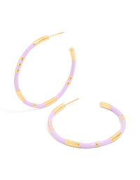 Waterproof Gold Plated Stainless Steel Lilac Enamel Hoop Earrings - link has visual effect only