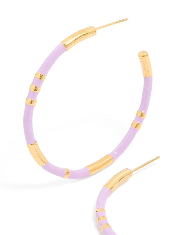 Waterproof Gold Plated Stainless Steel Lilac Enamel Hoop Earrings
