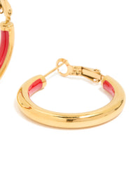 Waterproof Gold Plated Stainless Steel Half Red Enamel Hoop Earrings - link has visual effect only