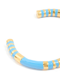 Waterproof Gold Plated Stainless Steel Stripe Blue Enamel Wrist Cuff - link has visual effect only