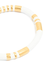 Waterproof Gold Plated Stainless Steel Stripe White Enamel Wrist Cuff - link has visual effect only