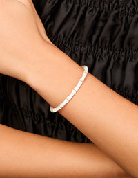 Waterproof Gold Plated Stainless Steel White Enamel Bamboo Bangle - link has visual effect only