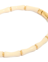 Waterproof Gold Plated Stainless Steel Bamboo White Enamel Bangle - link has visual effect only