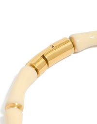 Waterproof Gold Plated Stainless Steel Bamboo White Enamel Bangle - link has visual effect only