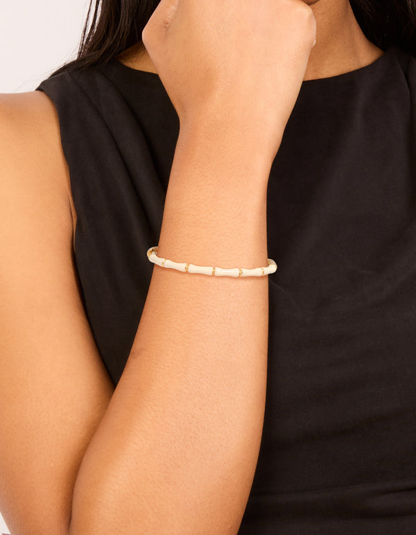 Waterproof Gold Plated Stainless Steel Bamboo White Enamel Bangle