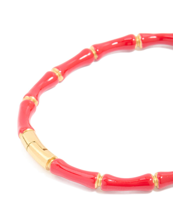Waterproof Gold Plated Stainless Steel Red Bamboo Bangle