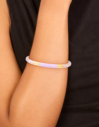 Waterproof Gold Plated Stainless Steel Lilac Enamel Striped Wrist Cuff - link has visual effect only