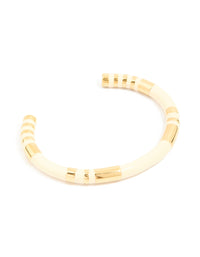 Waterproof Gold Plated Stainless Steel Neutral Toned Enamel Striped Wrist Cuff - link has visual effect only
