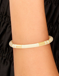 Waterproof Gold Plated Stainless Steel Neutral Toned Enamel Striped Wrist Cuff - link has visual effect only