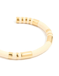 Waterproof Gold Plated Stainless Steel Neutral Toned Enamel Striped Wrist Cuff - link has visual effect only