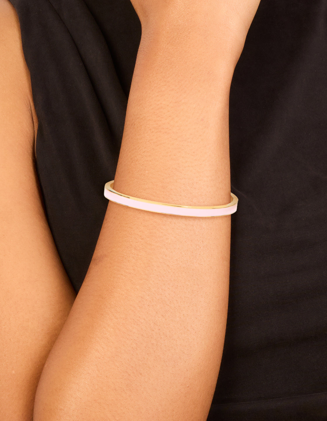 Waterproof Gold Plated Stainless Steel Pink Enamel Thick Hinged Bangle