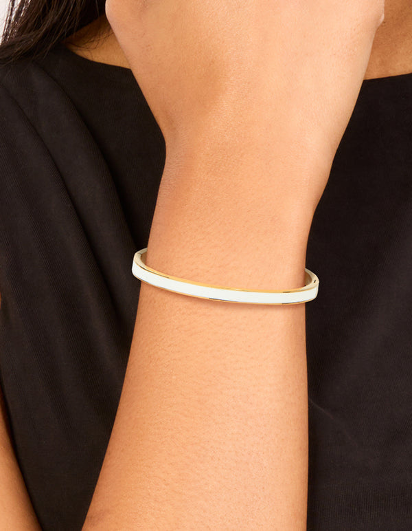 Waterproof Gold Plated Stainless Steel Thick White Enamel Thick Hinged Bangle