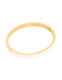 Waterproof Gold Plated Stainless Steel Thick White Enamel Thick Hinged Bangle - link has visual effect only
