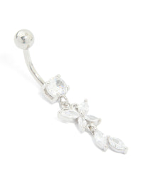Surgical Steel Cubic Zirconia Butterfly & Leaf Drop Belly Bar - link has visual effect only