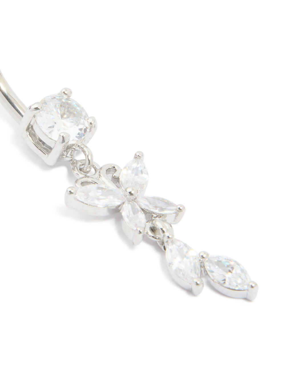 Surgical Steel Cubic Zirconia Butterfly & Leaf Drop Belly Bar