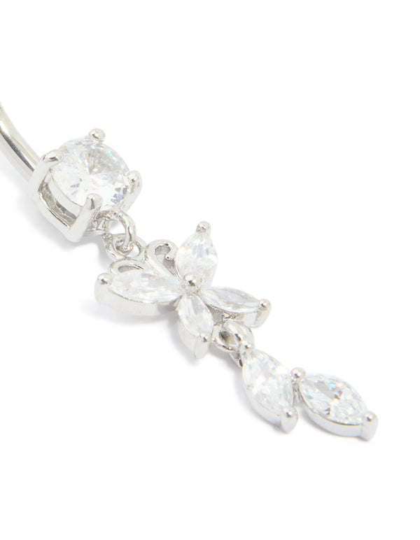 Surgical Steel Cubic Zirconia Butterfly & Leaf Drop Belly Bar