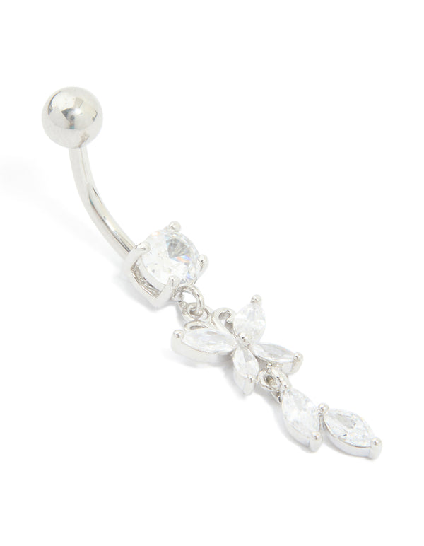Surgical Steel Cubic Zirconia Butterfly & Leaf Drop Belly Bar