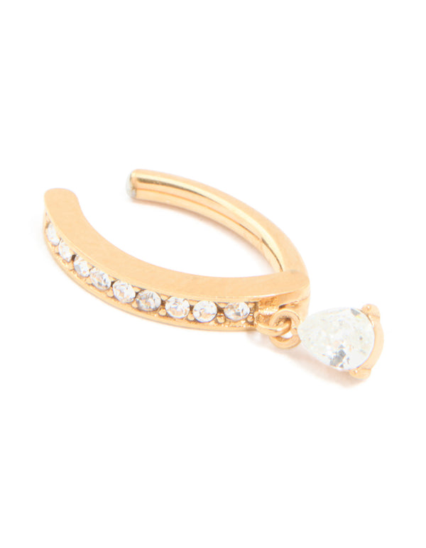 Gold Plated Cubic Zirconia Curved Drop Belly Ring