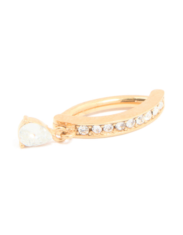 Gold Plated Cubic Zirconia Curved Drop Belly Ring