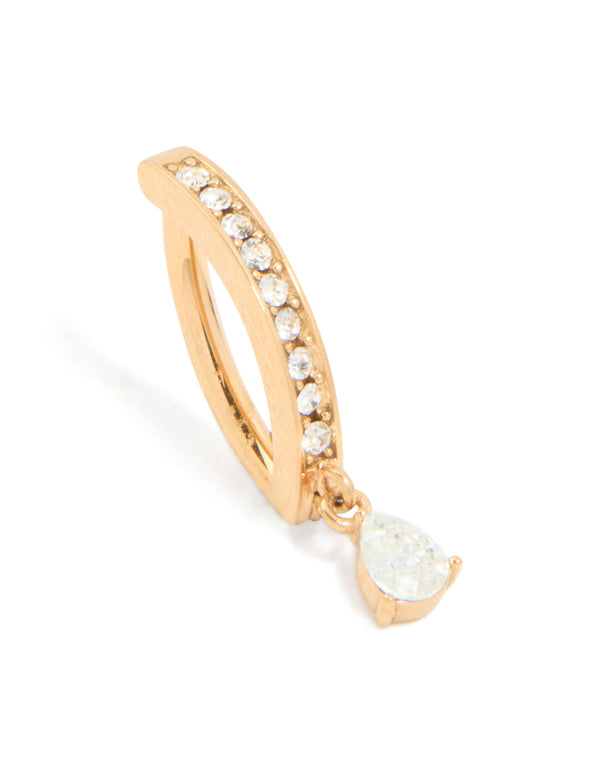 Gold Plated Cubic Zirconia Curved Drop Belly Ring