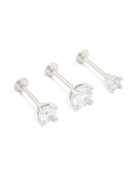 Surgical Steel Cubic Zirconia Single Flat Back Studs 3-Pack - link has visual effect only
