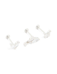 Surgical Steel Cubic Zirconia Butterfly Flat Back Earrings 3-Pack - link has visual effect only
