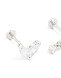 Surgical Steel Cubic Zirconia Butterfly Flat Back Earrings 3-Pack - link has visual effect only
