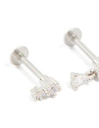 Surgical Steel Cubic Zirconia Flower Flat Back Earrings 3-Pack - link has visual effect only