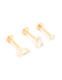 Gold Plated Surgical Steel Cubic Zirconia Leaf Flat Back Earrings 3-Pack - link has visual effect only