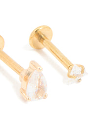 Gold Plated Surgical Steel Cubic Zirconia Leaf Flat Back Earrings 3-Pack - link has visual effect only