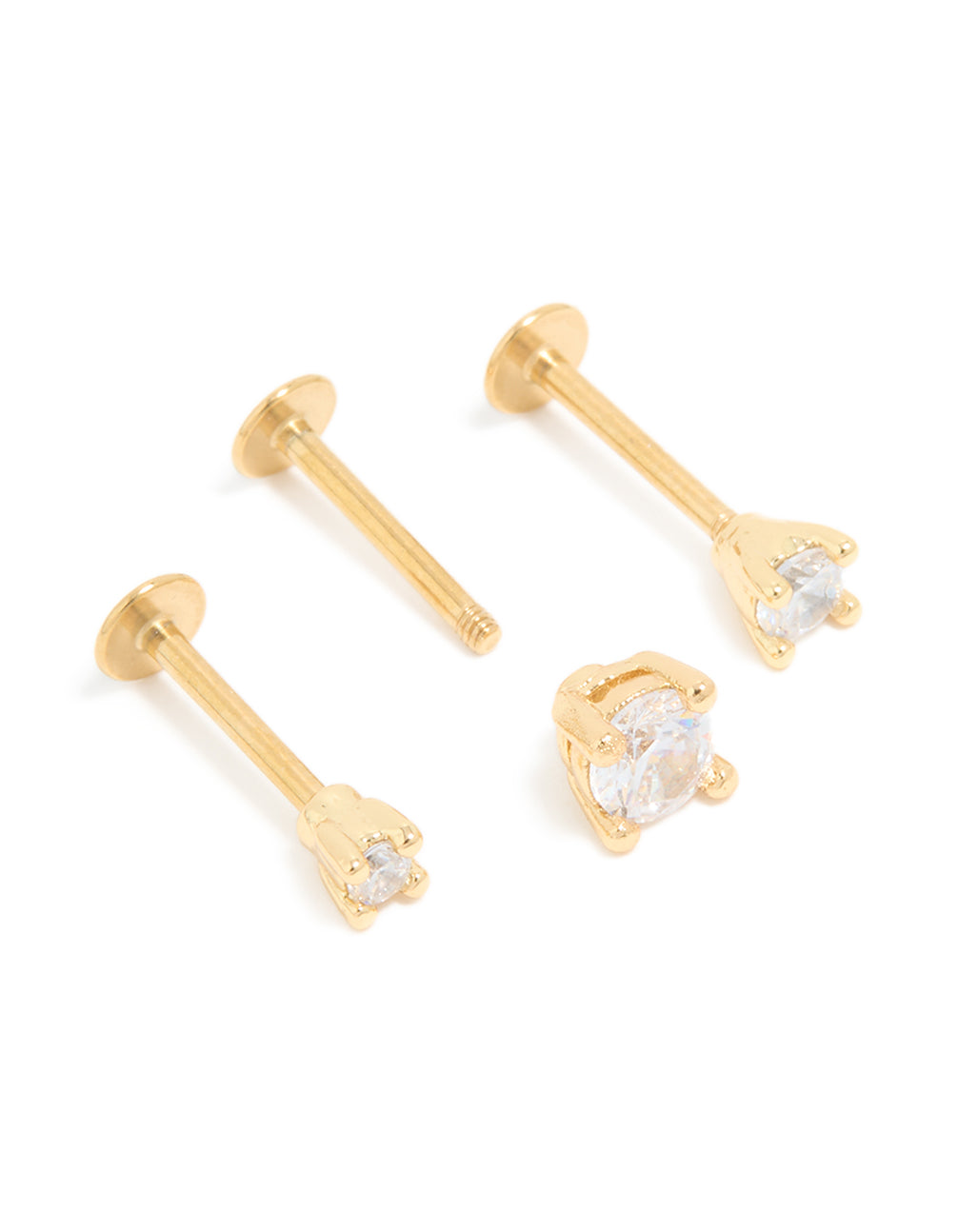 Gold Plated Surgical Steel Cubic Zirconia Flat Back Studs 3-Pack