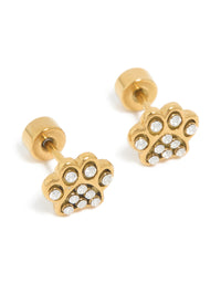 Kids Gold Plated Surgical Steel Cubic Zirconia Paw Flat Back Studs - link has visual effect only