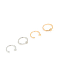 Mixed Metal Plated Surgical Steel Open & Ball Nose Rings 4-Pack - link has visual effect only