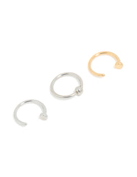 Mixed Metal Plated Surgical Steel Open & Ball Nose Rings 4-Pack - link has visual effect only