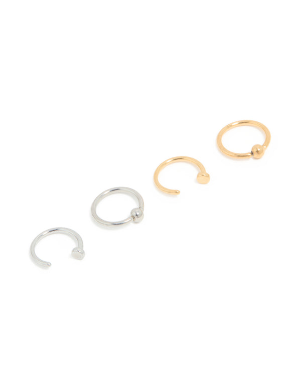 Mixed Metal Plated Surgical Steel Open & Ball Nose Rings 4-Pack