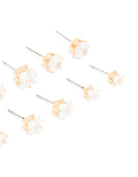 Gold Cubic Zirconia Multi-Sized Stud Earrings 6-Pack - link has visual effect only