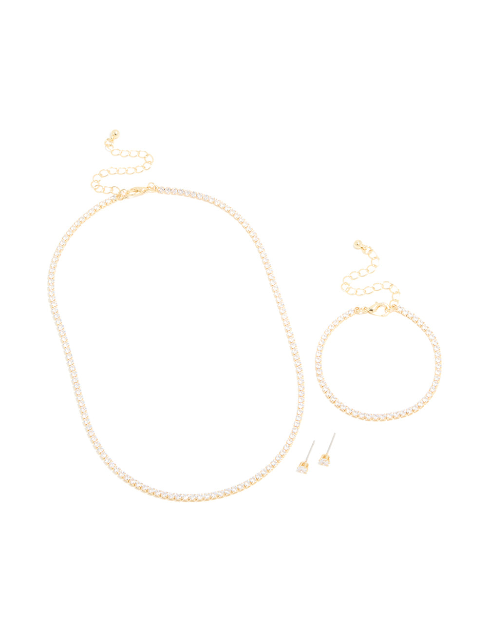 Gold Cubic Zirconia Tennis Necklace, Bracelet & Earrings Set