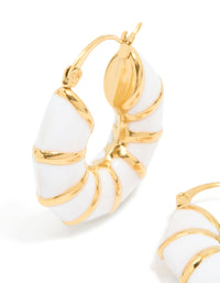 Waterproof Gold Plated Stainless Steel Bamboo White Enamel Huggie Earrings - link has visual effect only