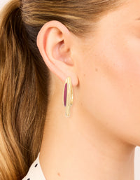 Waterproof Gold Plated Stainless Steel & Red Enamel Double Illusion Hoop Earrings - link has visual effect only