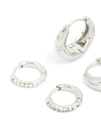 Waterproof Stainless Steel Cubic Zirconia Mix Huggie Earrings 3-Pack - link has visual effect only