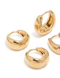 Waterproof Gold Plated Stainless Steel Chubby Hoop Earrings 2-Pack - link has visual effect only