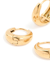 Waterproof Gold Plated Stainless Steel Thick Oval Huggie Earrings 2-Pack - link has visual effect only