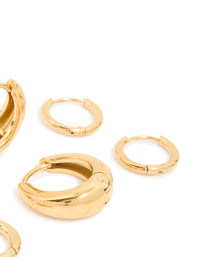 Waterproof Gold Plated Stainless Steel Cubic Zirconia Mix Huggie Earrings 3-Pack - link has visual effect only