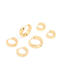 Waterproof Gold Plated Stainless Steel Mix Clicker Hoop Earrings 3-Pack - link has visual effect only