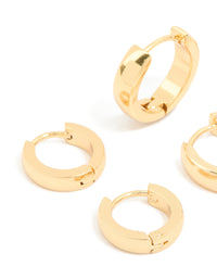 Waterproof Gold Plated Stainless Steel Mix Clicker Hoop Earrings 3-Pack - link has visual effect only