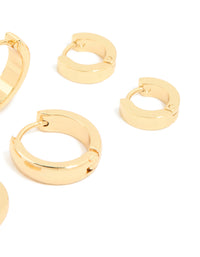 Waterproof Gold Plated Stainless Steel Mix Clicker Hoop Earrings 3-Pack - link has visual effect only